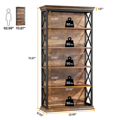 Industrial 6-Tier 5 Shelf Display Storage Floor Standing Bookcase 71"