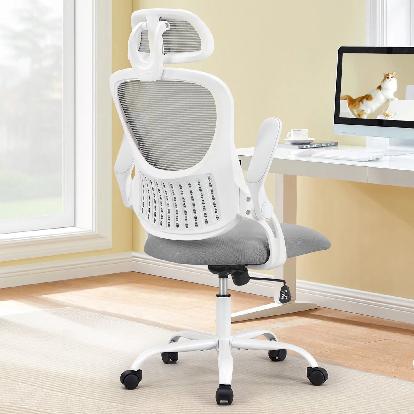 Mesh Ergonomic Office Computer Desk Chair with Flip-up Arms Adjustable Headrests Comfortable Lumbar Support