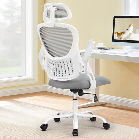 Mesh Ergonomic Office Computer Desk Chair with Flip-up Arms Adjustable Headrests Comfortable Lumbar Support