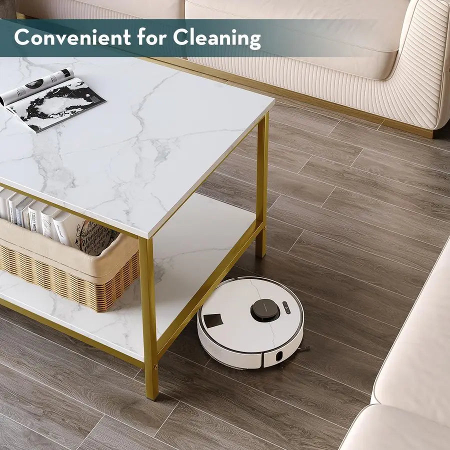 Modern Industrial Coffee Table White Gold 2 Tier