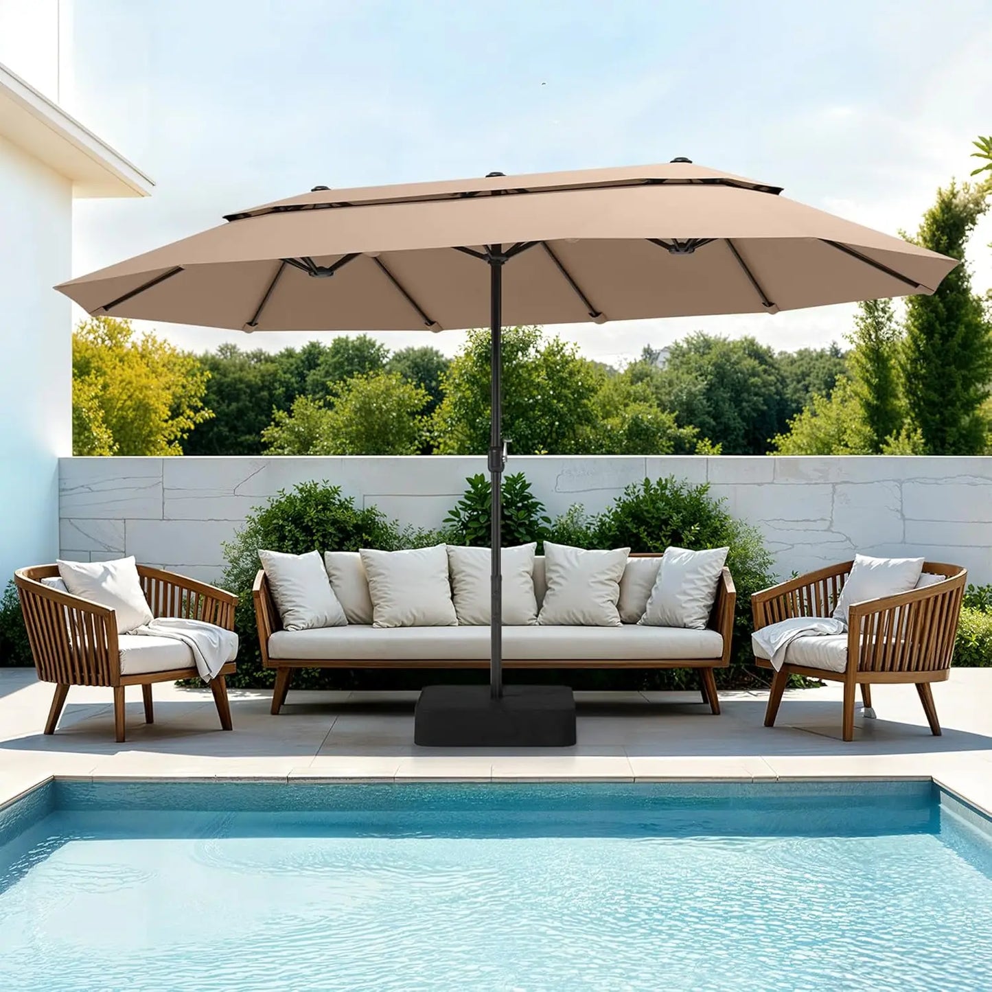 15FT Large Double-Sided 2-Tier Rectangular Outdoor Patio Umbrella Base & Stand Included