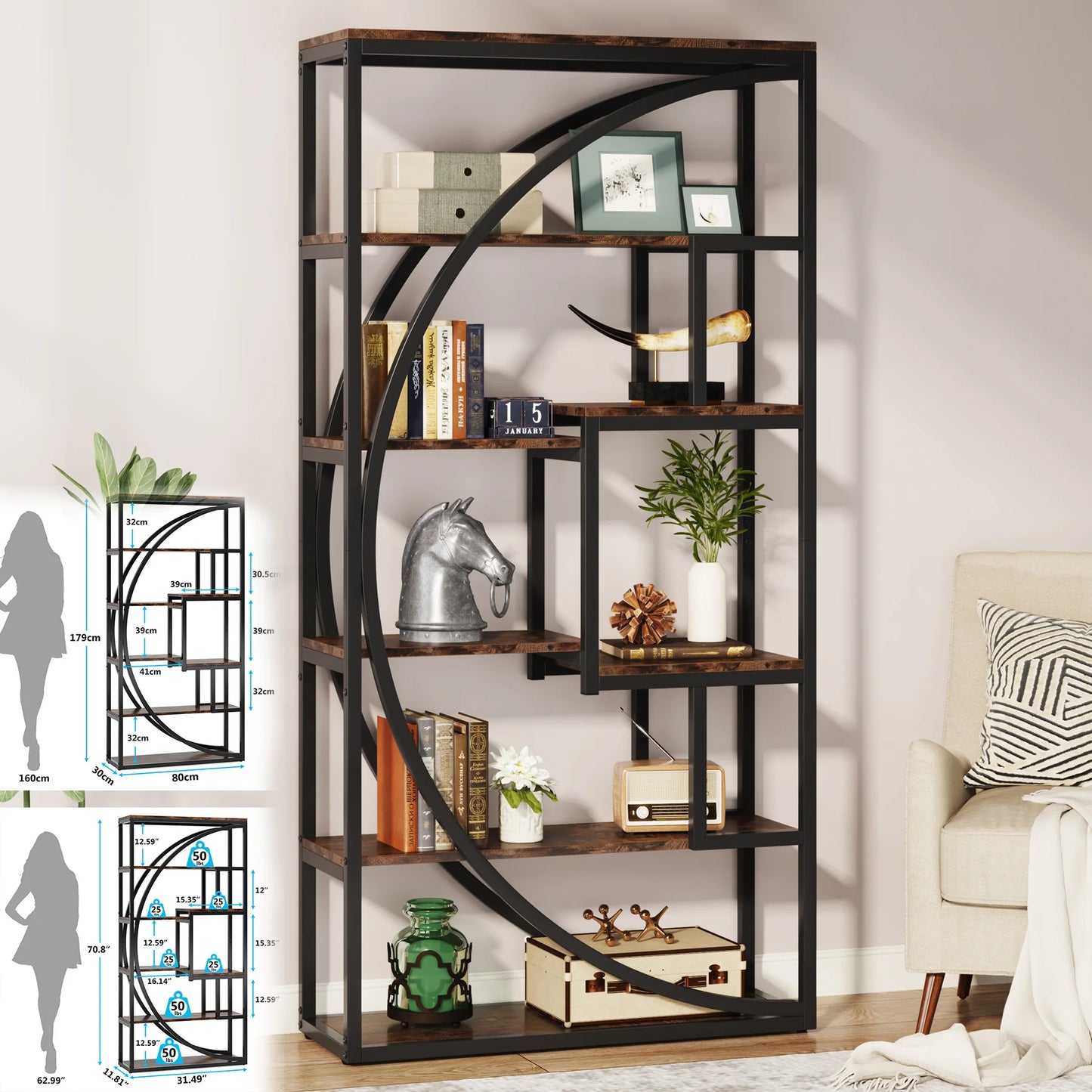 Tribesigns Industrial 5 Tier Freestanding Etagere Bookcase Bookshelf Display Storage Organizer