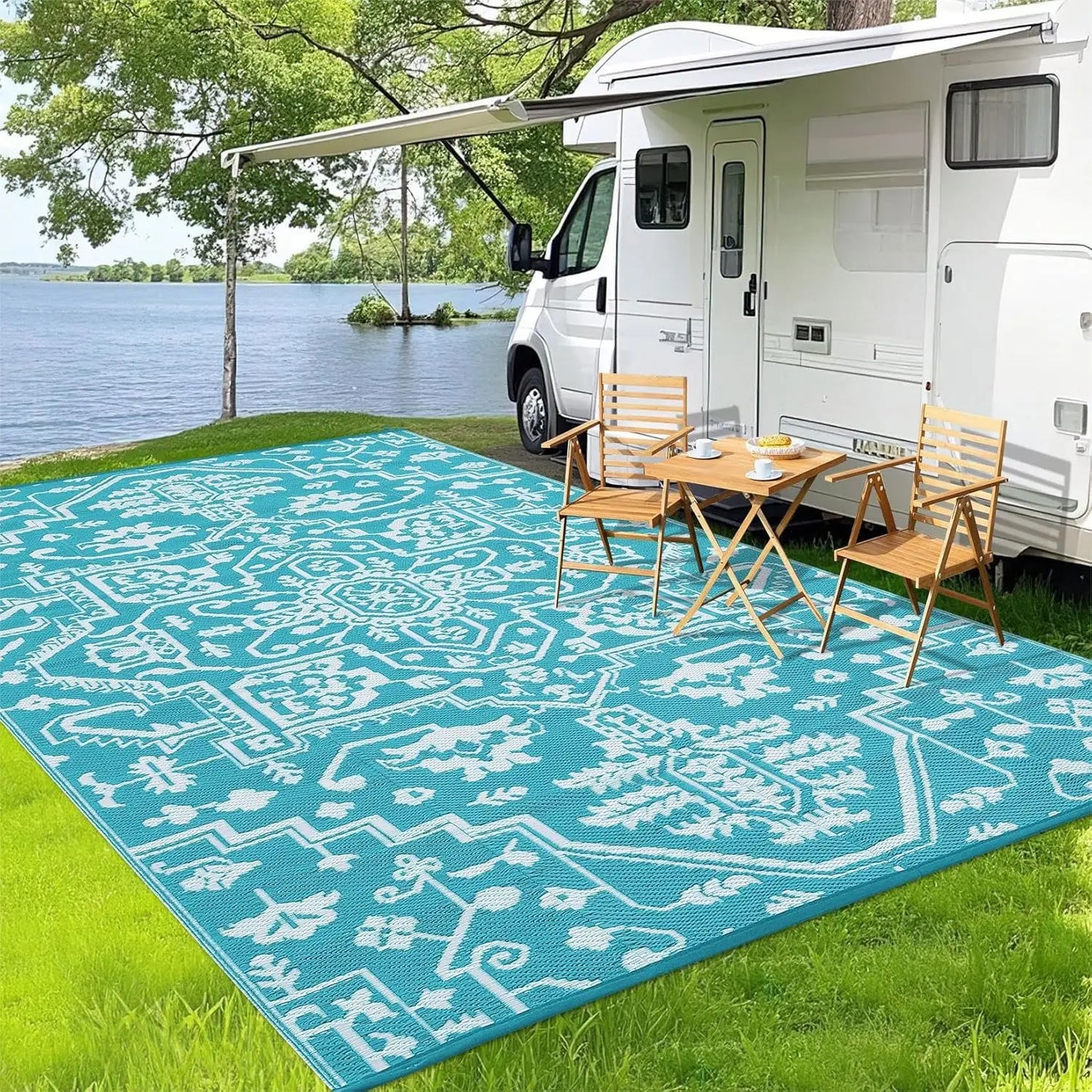Waterproof Indoor Outdoor Plastic Straw Area Rug Stain-Resistant Easy Cleaning RV Mat for Deck Camping Balcony