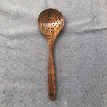 Natural Wood Kitchen Tool Set Includes Spoon, Spatula Slotted Spoon 5 Pieces