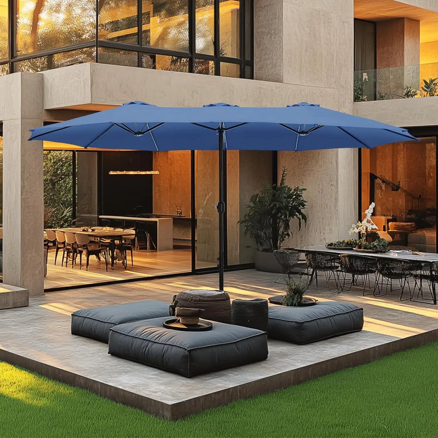 Large Double Sided Outdoor Rectangular Patio Umbrella Base Included Crank Handle 15 Ft