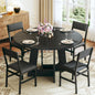 Round Space Saving Dining Table Set 6 Chairs Wood Base 47"