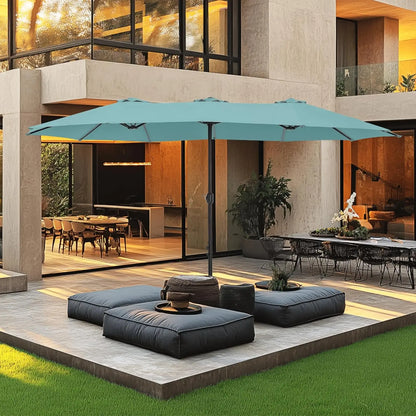 Large Double Sided Outdoor Rectangular Patio Umbrella Base Included Crank Handle 15 Ft
