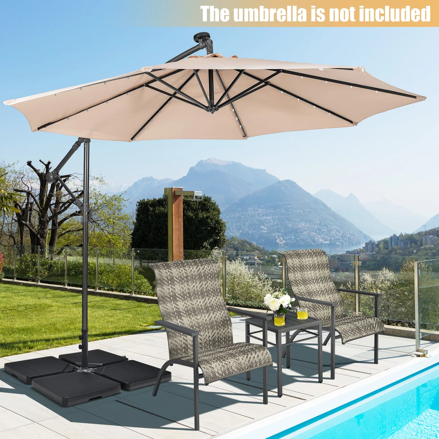 Heavy Duty Cantilever Offset Patio Umbrella Base 4pcs 13L Square Black