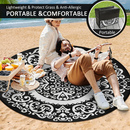 Round Outdoor Reversible Lightweight Plastic Straw Patio Rug 8Ft
