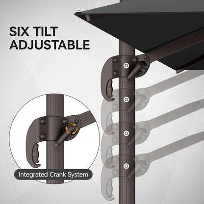 360° Rotation Heavy Duty Cantilever Patio Umbrella Double Layer Offset Design Large Rectangle 9x12 Ft