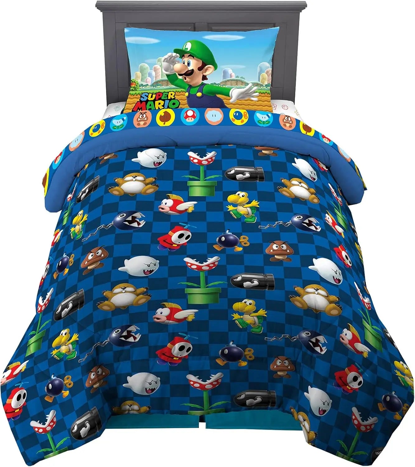 Super Mario Kids Twin Size Bedding Set (Comforter, Sheets) Reversible Officially Licensed 4 Piece