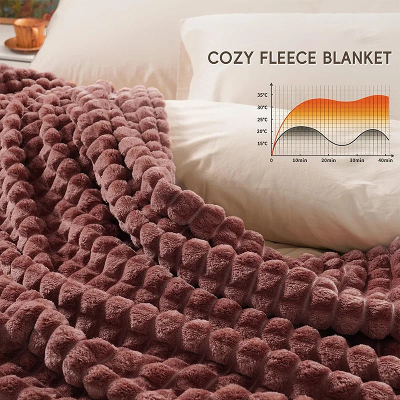 Faux Rabbit Fur Checkered Throw Blanket Fluffy for Bed Couch