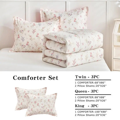 Cotton Floral Design Comforter Bedding Set for Girls Twin Size 68x88" 3 Pieces