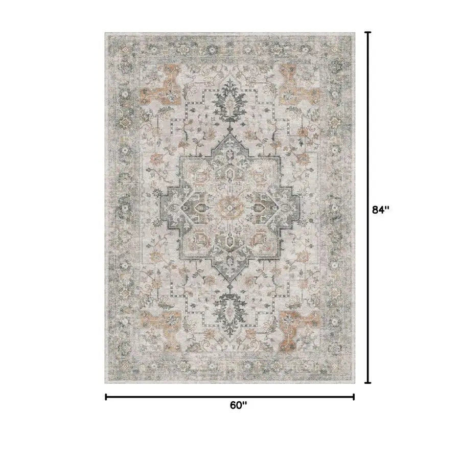 Vintage Chenille Print Area Rugs Non Slip Machine Washable Lightweight 5x7'