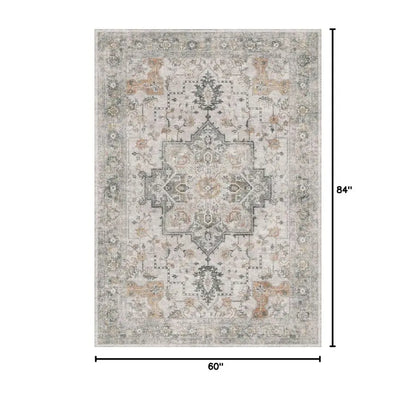 Vintage Chenille Print Area Rugs Non Slip Machine Washable Lightweight 5x7'