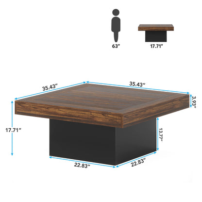 Rustic Low Square Coffee Table Square LED Engineered Wood
