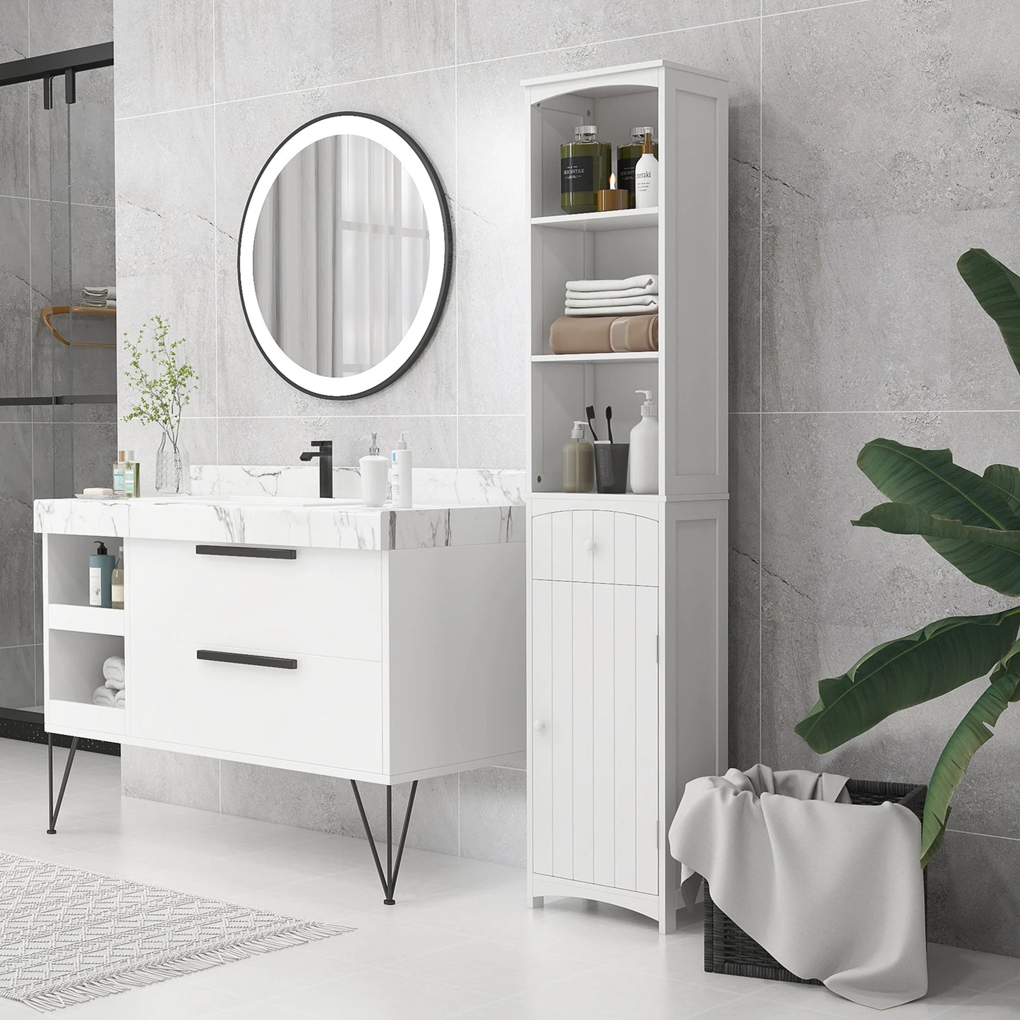 3-Tier Bathroom Storage Cabinet with Shelves and Drawer