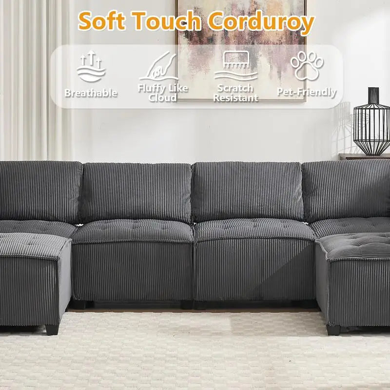 Modular Sectional Sofa U-Shaped Couch with Reversible Chaise 6-Seat Convertible Design