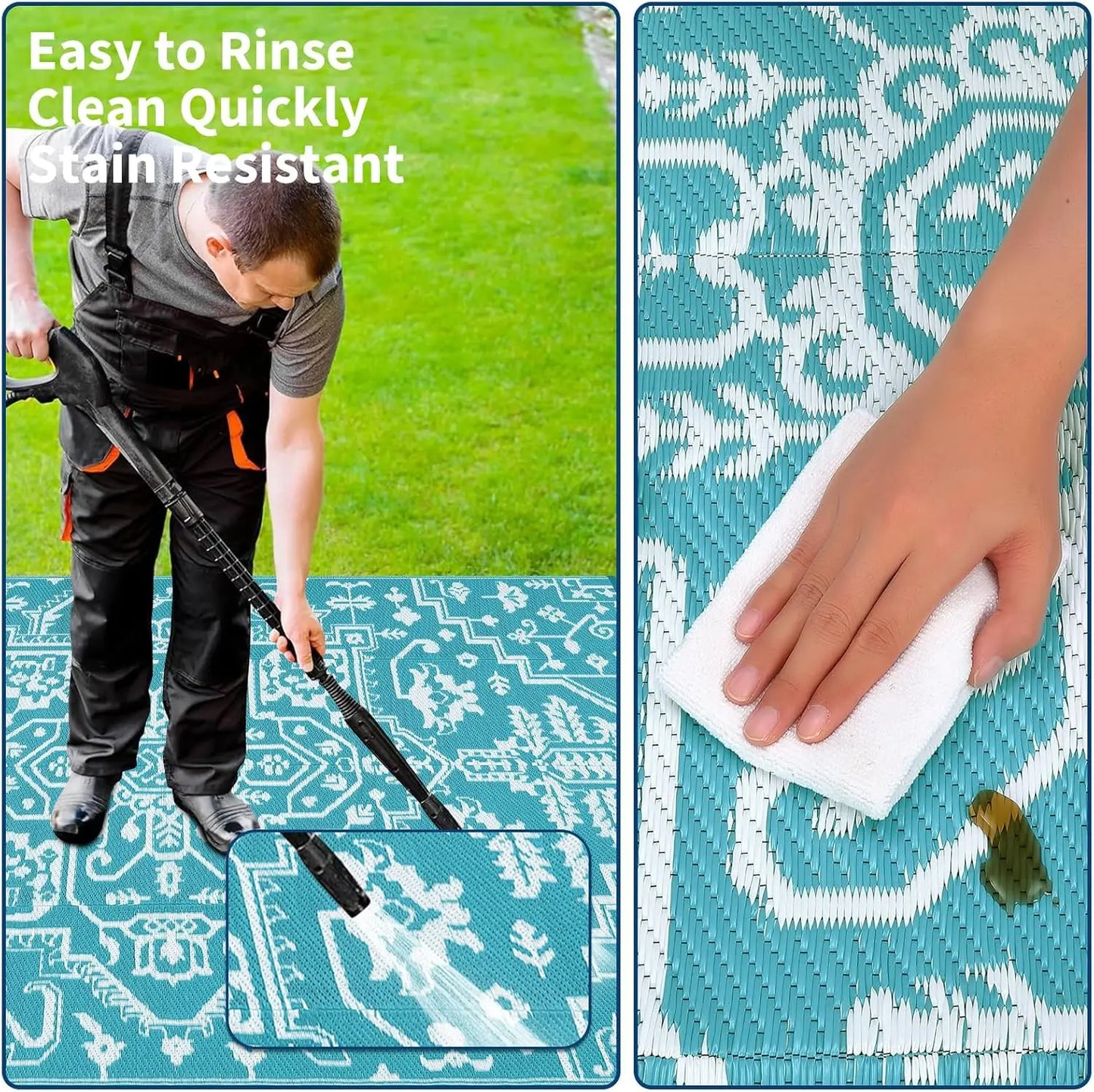 Waterproof Indoor Outdoor Plastic Straw Area Rug Stain-Resistant Easy Cleaning RV Mat for Deck Camping Balcony