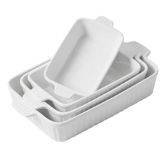 Ceramic Porcelain Casserole Baking Dishes Set Rectangular Baking Pan, White Deep Lasagna Pan Oven Safe Set of 4