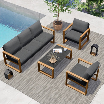 Modern Outdoor 4-Piece Conversion Furniture Set with Olefin Thick Cushions 5 Person
