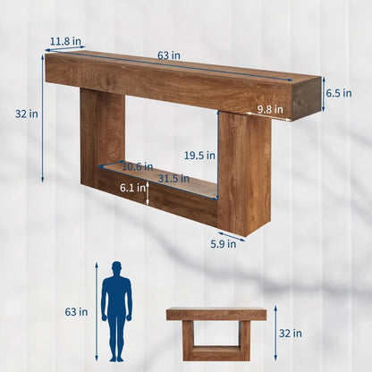 63-Inch Long Rustic Farmhouse Style Wood Console Entryway Table