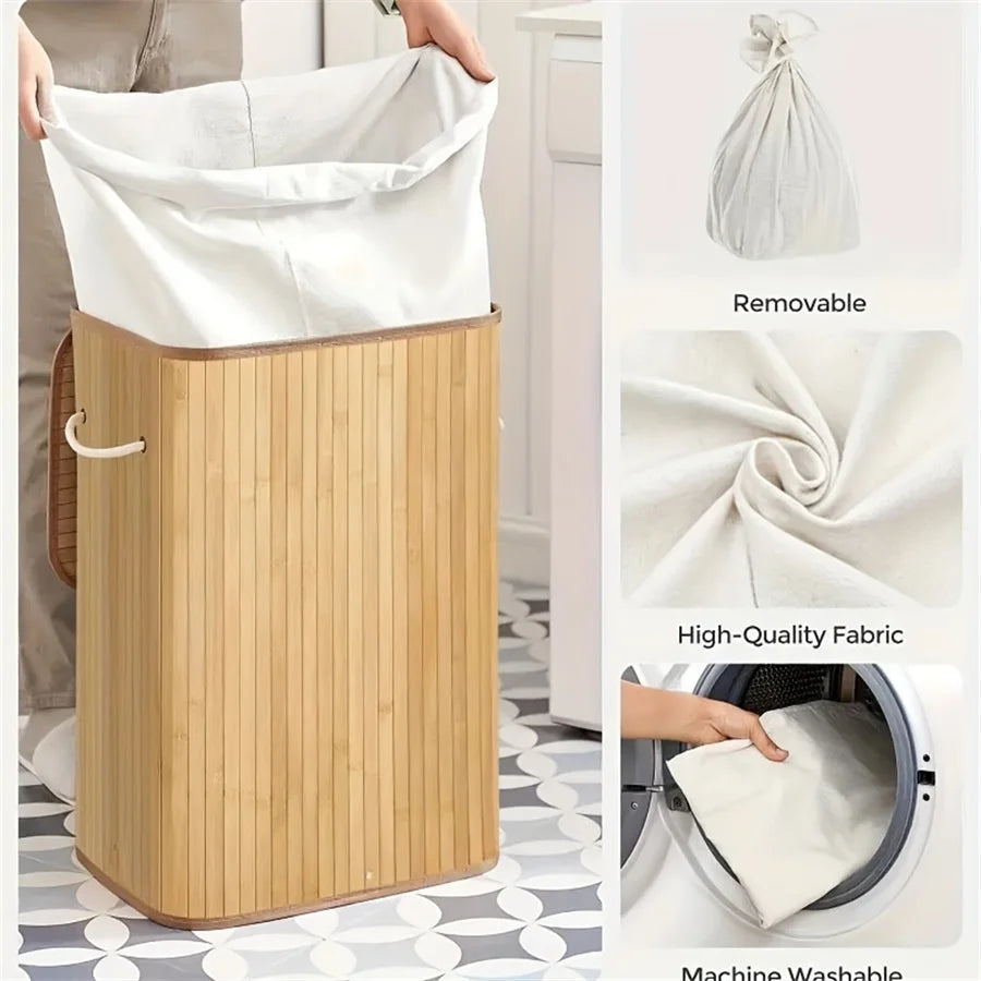Bamboo Foldable Storage Basket Large Capacity for Bedroom Bathroom Laundry Room Organizing Toys Clothes