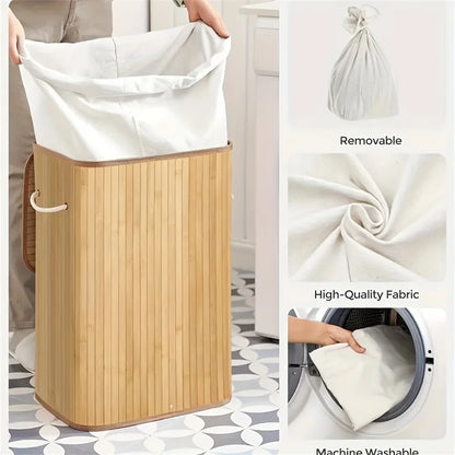 Bamboo Foldable Storage Basket Large Capacity for Bedroom Bathroom Laundry Room Organizing Toys Clothes