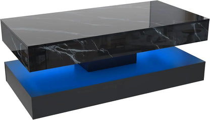 Modern Stylish Double-Layer Design Coffee Table with LED Lights 2 Storage Drawers