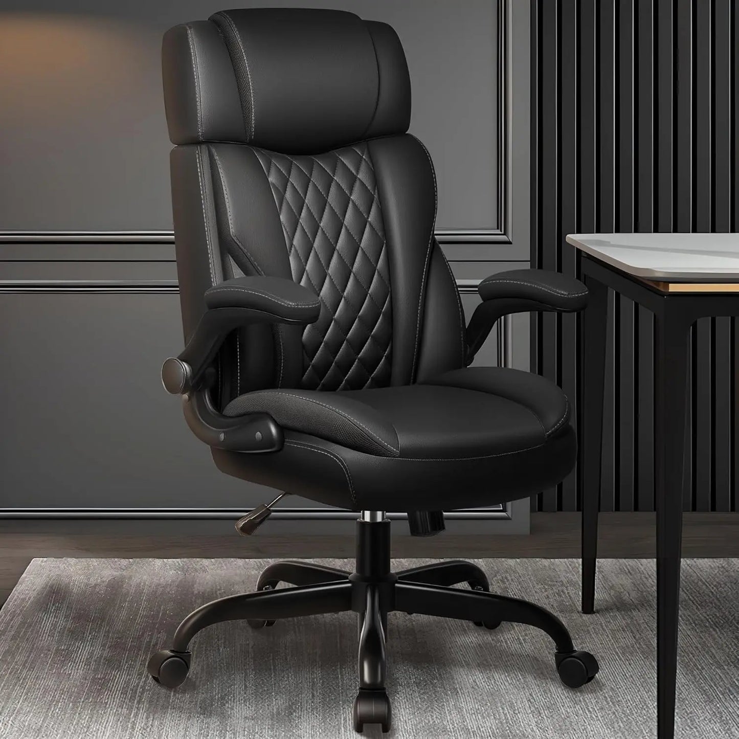 Executive Office Ergonomic Desk Chair Lumbar Support Adjustable Flip Up Arms