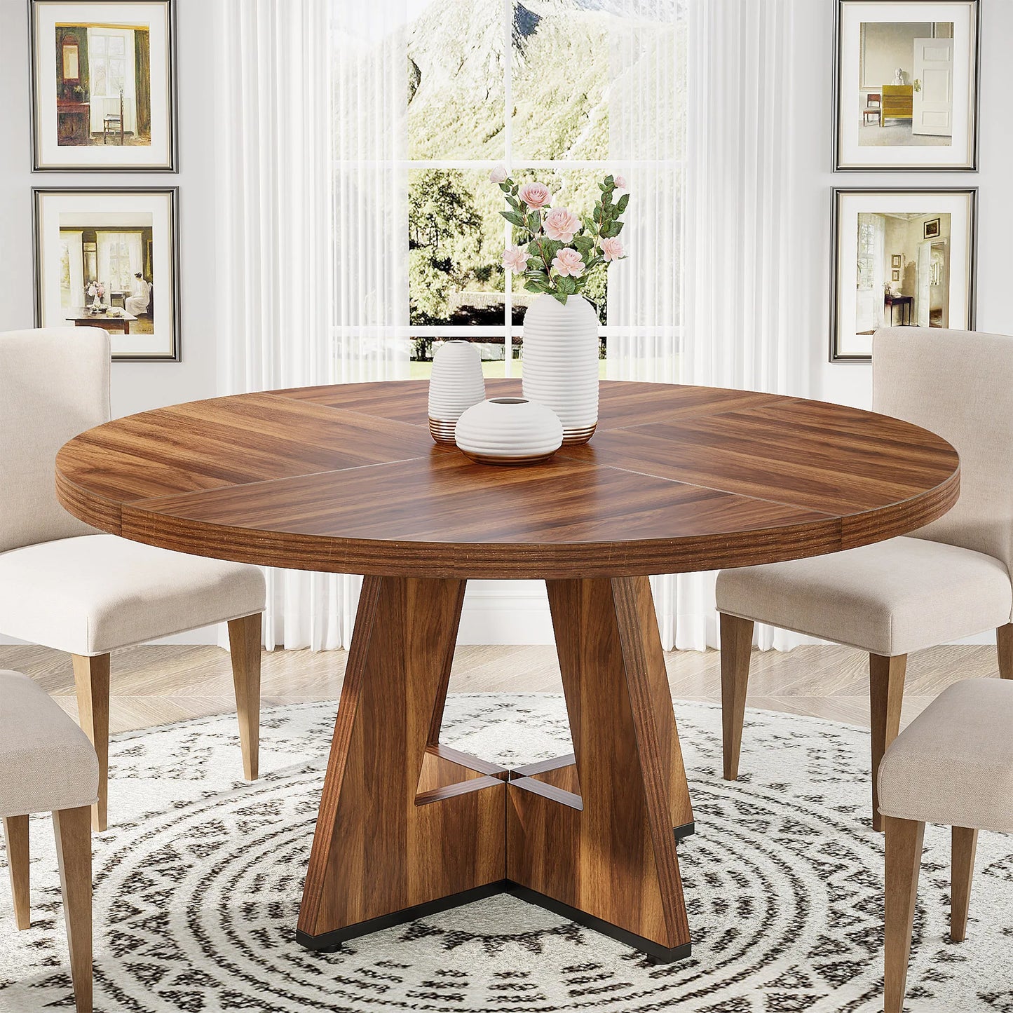 Small Round Farmhouse Dining Table 47" Seats 4