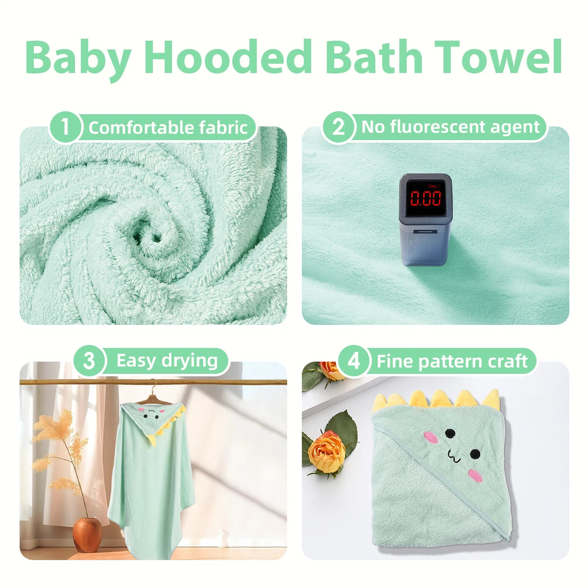Soft Absorbent Hooded Bath Towel for Newborns Toddlers Kids 32x32 4Pcs Set