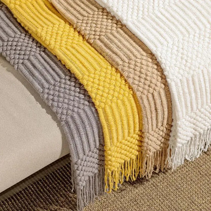 Oversized Vintage Farmhouse Knitted Throw Blanket with Tassels