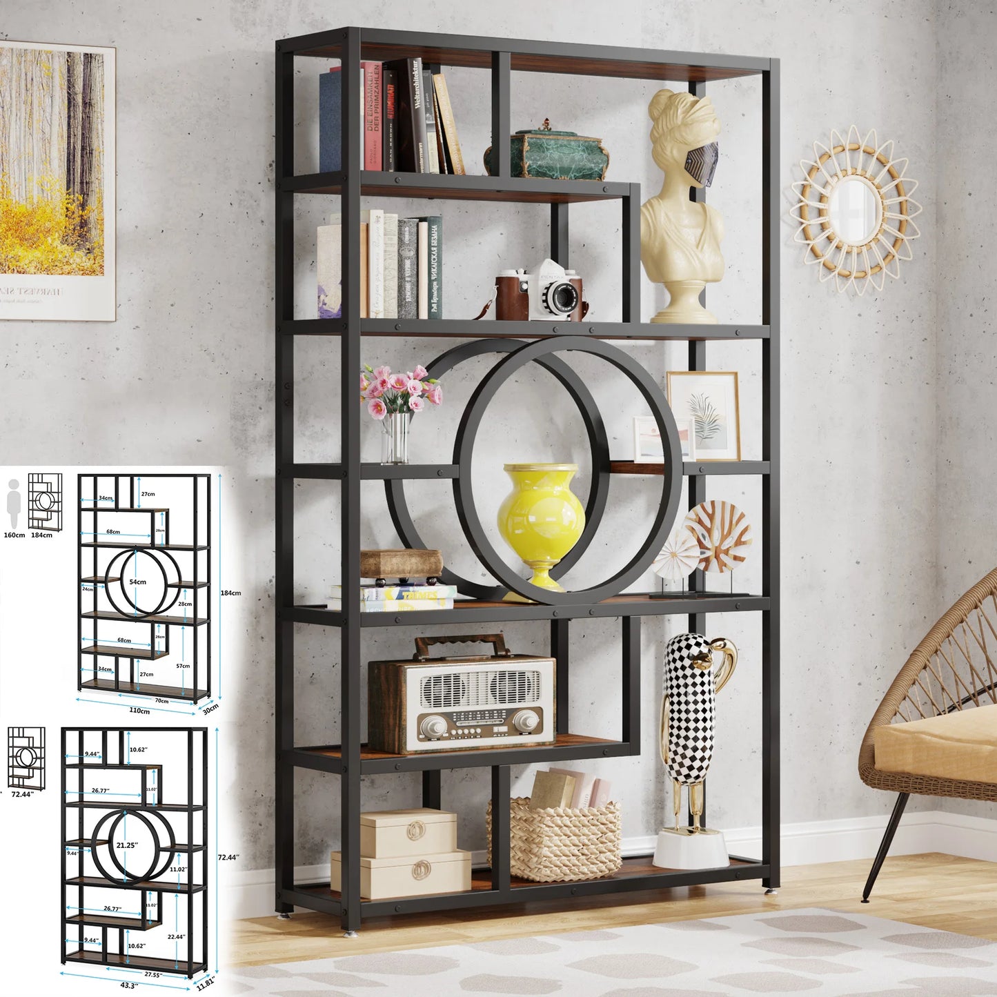 Tribesigns Industrial 5 Tier Freestanding Etagere Bookcase Bookshelf Display Storage Organizer