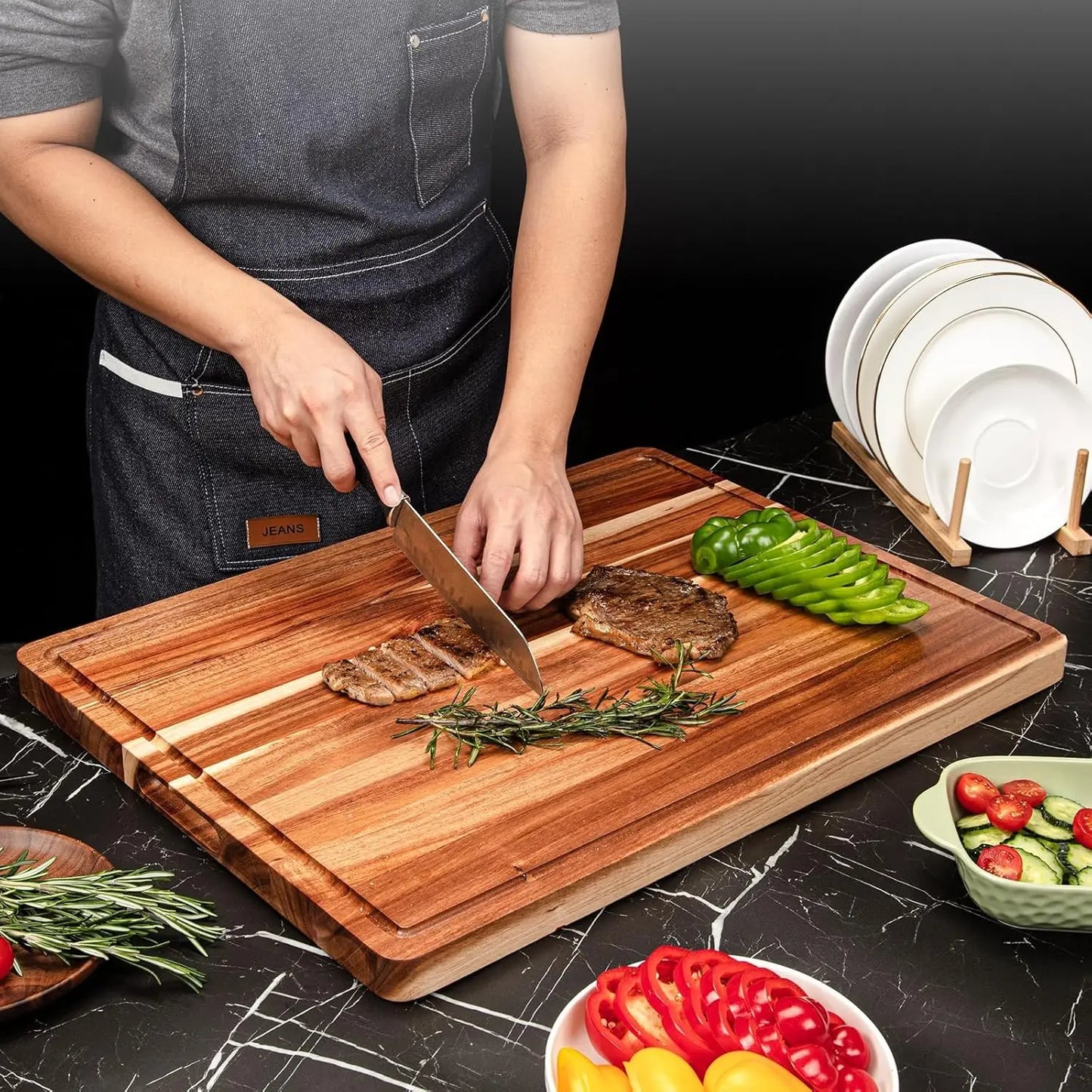 Extra Large Reversible Wood Cutting Board Butcher Block Juice Groove 24 x 18 x1.2"