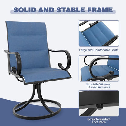 Outdoor Square Dining Table Set with 4 Blue Swivel Rocker Chairs 5Pcs
