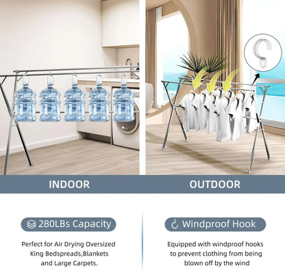 Adjustable Garment Drying Rack Heavy Duty Stainless Steel Indoor Outdoor Drying