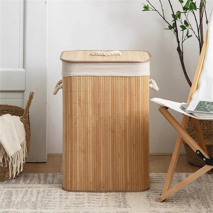 Bamboo Foldable Storage Basket Large Capacity for Bedroom Bathroom Laundry Room Organizing Toys Clothes