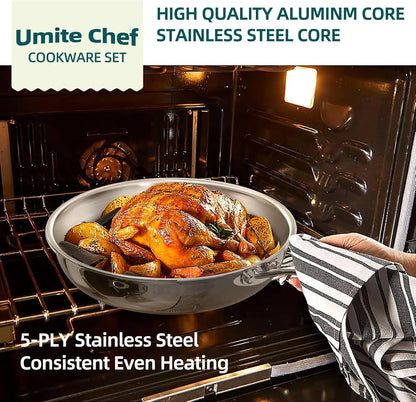14-Piece 5-Ply Stainless Steel Cookware Set Induction Compatible Pots Pans Oven Safe