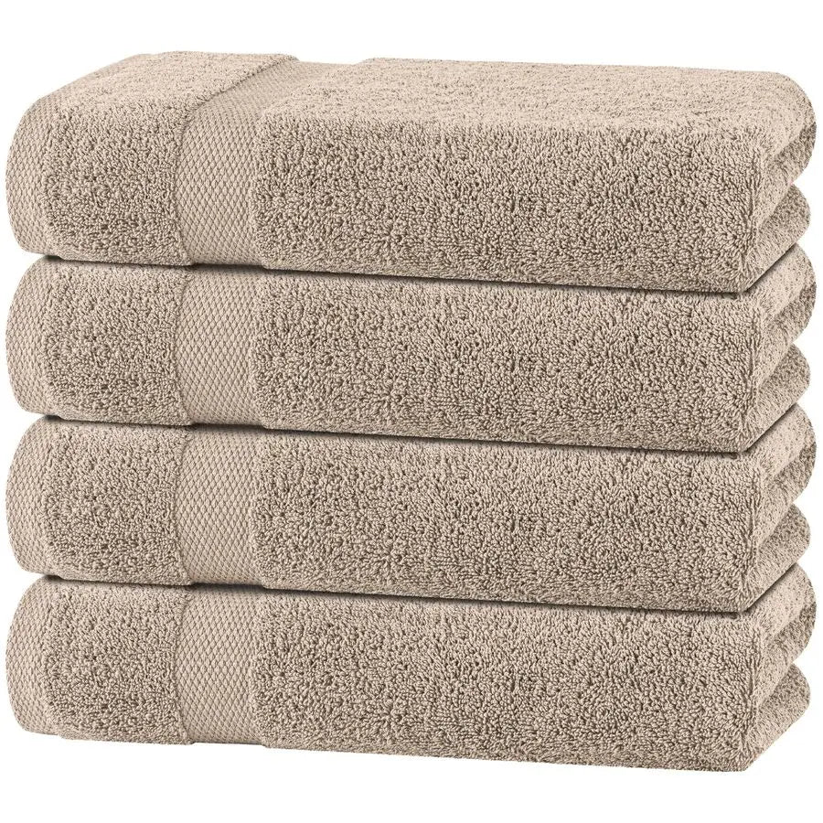 Soft Extra Absorbent Quick Dry Taupe Cotton Bath Towel Set 27x54" 4 Pack