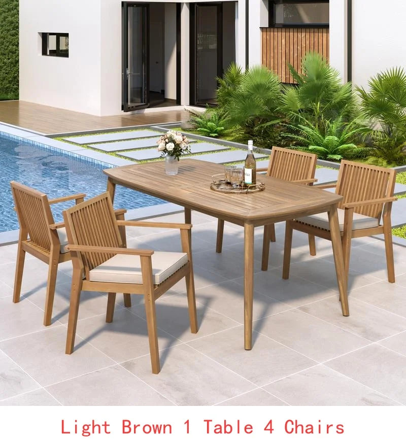 Acacia Outdoor Dining Set 70.75" Table & 6 Chairs w/ Cushions 7-Piece