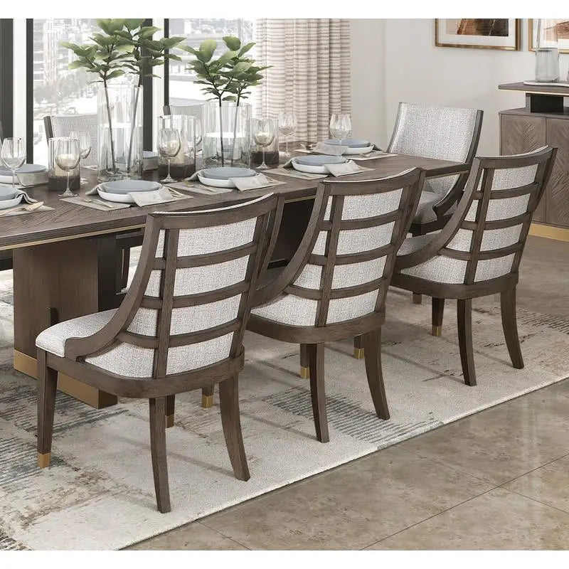 Modern Extension Table Dining Set 8 Armchairs Upholstered Gold Tipping 9-Piece