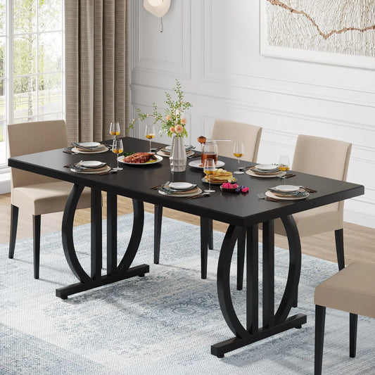 Modern Industrial Large Dining Table 63-Inch Heavy Duty Metal Frame 63"