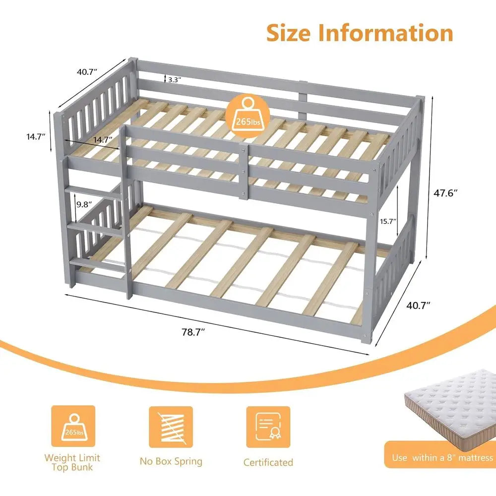 Twin Bunk Bed with Guardrails Ladder for Kids No Box Spring Required