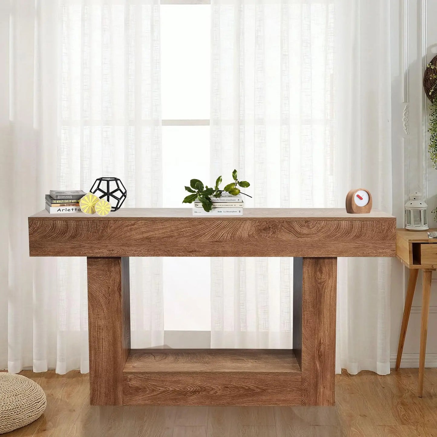 63-Inch Long Rustic Farmhouse Style Wood Console Entryway Table