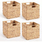 Handwoven Square Foldable Wicker Storage Basket Bin with Built-In Handles for Shelves & Organizing