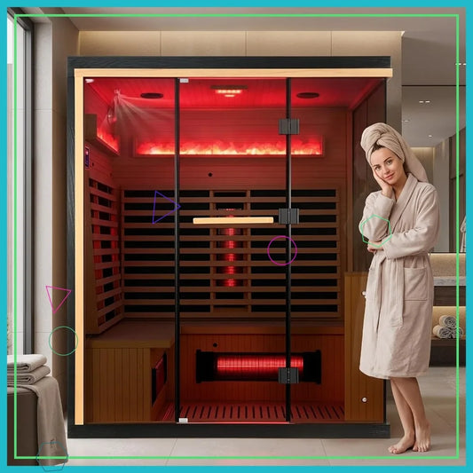 Canadian Hemlock Indoor Infrared Sauna with Himalayan Salt Panel 3-4 Person