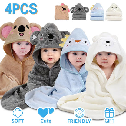 Soft Absorbent Hooded Bath Towel for Newborns Toddlers Kids 32x32 4Pcs Set