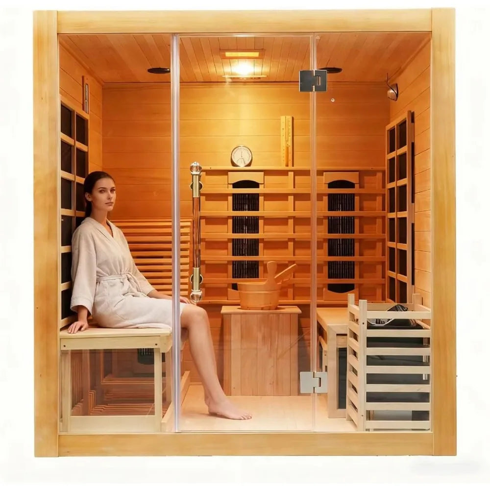 Red Cedar Indoor Dual System (Infrared & Steam)Sauna with Recliner 2-3 Person
