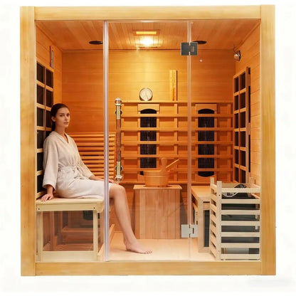 Red Cedar Indoor Dual System (Infrared & Steam)Sauna with Recliner 2-3 Person